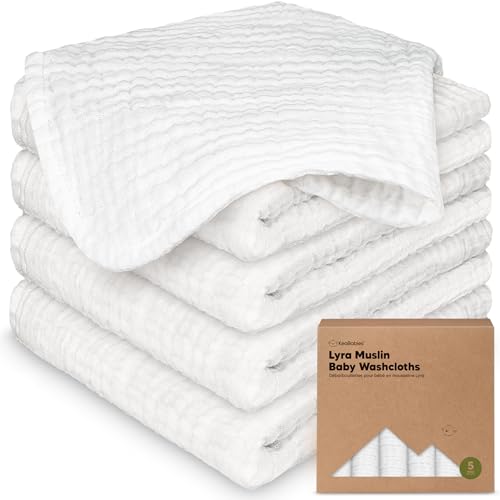 5pk Muslin Baby Washcloths for Newborn, 12x12 Soft Absorbent (Soft White) | Organic Cotton Muslin Wash Cloths for Babies Girl, Boy, Infant, Toddlers, Kids Face Towel,Bath Essentials,Baby Burp Rags - color: Soft White, size: 5-Pack