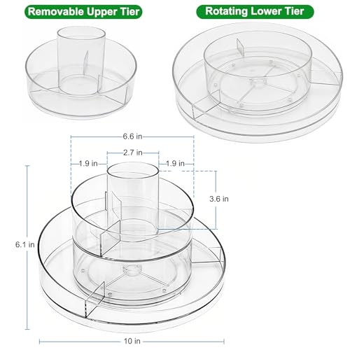 Taiuloo 360 Rotating Makeup Organizer, Clear Acrylic Lazy Susan Cosmetic Storage Turntable for Skincare, Perfume & Lipstick, Round Spinning Tray with Brush Holder for Vanity, Bathroom