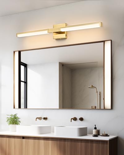 32 Inch Bathroom Vanity Light Fixtures, Gold Modern Light Fixtures Over Mirror, 16W 5CCT Dimmable Wall Light - color: Gold - 1Pack, size: 32 inch