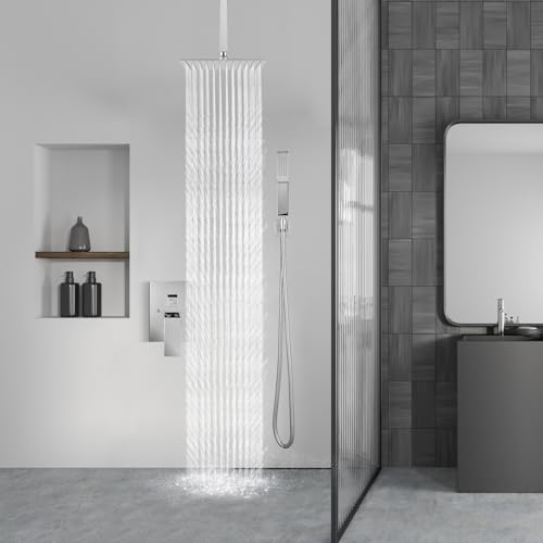 Aolemi Ceiling Mount Shower System Rain Shower Head with Handheld Spray High Pressure Shower Faucet Set Rough-in Valve Shower Trim Kit Included Bathroom Polish Chrome 8 Inch Ceiling Shower Head - color: Chrome, size: 8 Inch Ceiling Shower Head