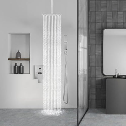 Aolemi Ceiling Mount Shower System Rain Shower Head with Handheld Spray High Pressure Shower Faucet Set Rough-in Valve Shower Trim Kit Included Bathroom Polish Chrome 8 Inch Ceiling Shower Head - color: Chrome, size: 8 Inch Ceiling Shower Head