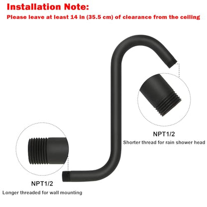 NearMoon S Shaped Shower Head Riser Arm, Shower Extender Arm with Flange, Standard 1/2" Connection- Bathroom Accessory (10 Inch, Matte Black) - color: Matte Black, style: 10 Inch