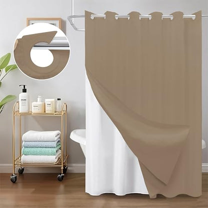 Inhousolu No Hook Shower Curtain with Removable Snap-in Liner, Waffle Weave 230 GSM Polyester, Weighted Hem, Water Repellent Washable, 72 x 84 Inch, Beige - color: Beige, size: 72"W x 84"L (Pack of 1)