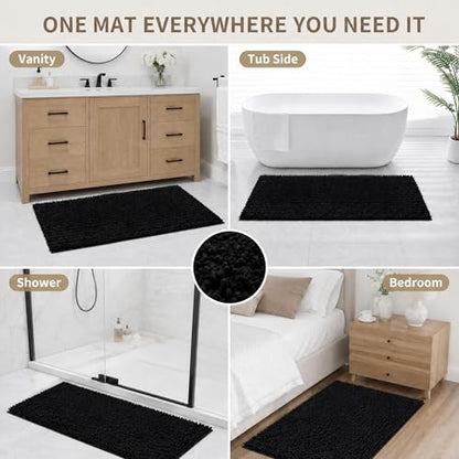 Toilet Rugs U-Shaped Mat 24x24, Contour Bathroom Mat - Ultra Soft & Absorbent Chenille, Quick-Dry, Machine Washable with Non Slip Barrier Backing, Black - color: Black, size: 24" X 24"(Toilet Rug)