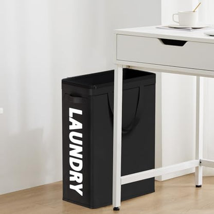 45L Slim Laundry Hamper with Removable Inner Bag & Side Handles, Black | Small Laundry Baskets with Mesh Top, Narrow Dirty Clothes Hamper for Bedroom, Closet, and Bathroom - color: Black - Inner Bag, size: 45L