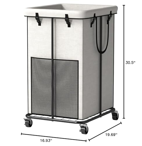 150L Large Laundry Basket with Wheels, Rolling Laundry Hamper | Removable Laundry Bag & Metal Frame, Oxford Fabric Dirty Clothes Hampers for Bedroom, Laundry Room, Bathroom, Dorm(White) - color: White