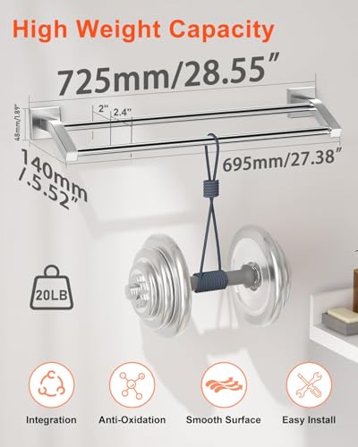 Alise Double Bath Towel Bar, 28" Towel Racks for Bathroom, Brushed Nickel | SUS304 Stainless Steel Bathroom Towel Holder, Quick Drying Towel Hanger Towel Rod Wall Mounted, Useable Length 26.5" - color: Brushed Nickel, size: 28-Inch (2-Bars)