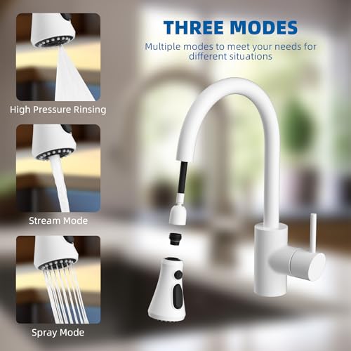 Hibbent Pull Down Spray Head for Kitchen Faucet, NSF/ANSI/CAN 61 & CUPC Certified 3-Function Spray Nozzle, 14 Adapters, Sink Faucet Head Replacement Compatible with Moen, Delta, Kohler, White - color: White, style: 1.8 Gallon Per Minute