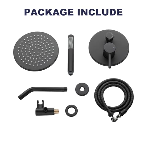 Shower System, All Metal Black Shower Faucet Set, Matte Black | 8" Rainfall Shower Head and Handheld Spray Combo, Round Shower Head and Handle Set with Valve and Trim Kit - color: Matte Black