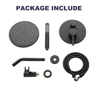 Shower System, All Metal Black Shower Faucet Set, Matte Black | 8" Rainfall Shower Head and Handheld Spray Combo, Round Shower Head and Handle Set with Valve and Trim Kit - color: Matte Black