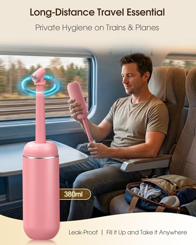 Portable Bidet for Travel & Camping - Manual Squeeze Peri Bottle Handheld | 3 Leak-Proof Seals | BPA-Free | Feminine Hygiene Care Postpartum | Extendable Sprayer with Nozzle for Men&Women-Pink - color: Pink