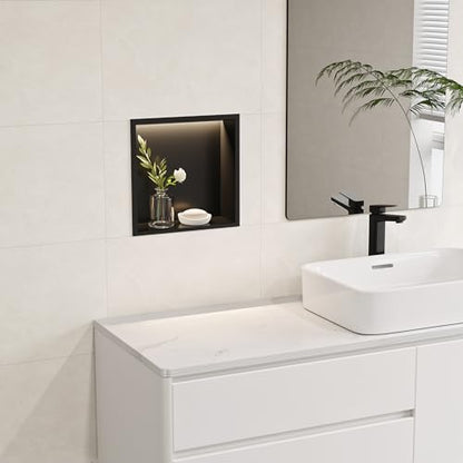 12"x12"Black LED Shower Niche,3 CCT Dimmable Light, No Tile Needed | 304 Stainless Steel Bathroom Niche w/ Light(3000K/4000K/6000K), IP66 Waterproof, Space Saving & Durable ,LED Driver Included - color: Matte Black, size: 12X12In