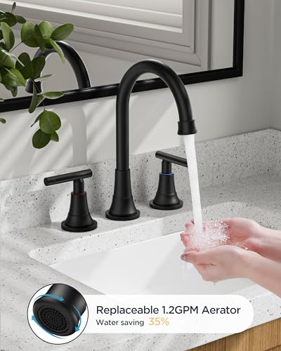 FORIOUS Black Bathroom Faucet 3 Hole, 8" Widespread Bathroom Vanity Faucet | 8 Inch Widespread Bathroom Faucet 3 hole Vanity and 4 Inch Bathroom Faucet Centerset 2 Hole for B2B Commercial, Spare Aerator - color: Matte Black, style: Modern