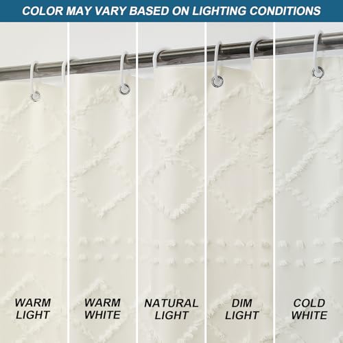 Beige Cloth Shower Curtain 72x84 Inches with Pattern, Modern Plaid Stripes Fabric Shower Curtain for Bathroom, Chic Tufted Textured Jacquard Farmhouse Shower Curtain - color: Beige, size: 72"W x 84"L (Pack of 1)