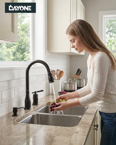 DAYONE 3 Holes Kitchen Sink Faucets with Soap Dispenser and Separate Handle, 2 Holes Pull Down Oil Rubbed Bronze Sink Faucet for Kitchen, Single Handle High Arc, DAY-279ORB - color: Oil Rubbed Bronze, style: 3 Holes