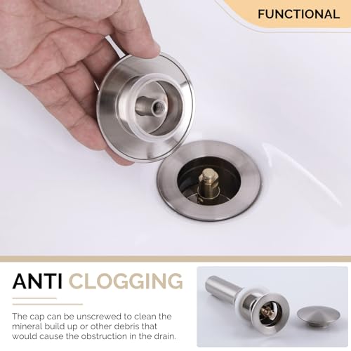 Angle Simple Bathroom Sink Stopper, Brass Pop Up Sink Drain, Brushed Nickel | Only for Sink with Overflow Hole, Fit Drain Hole with 1.61 to 2 Inches Diameter, Fast Drainage - color: Brushed Nickel