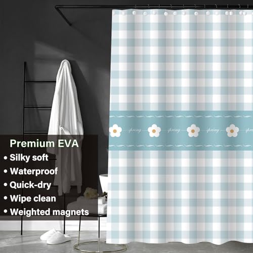 Plastic Shower Liner - Premium EVA 5G Shower Curtain Liner with Rustproof Grommets and 3 Weighted Magnets, Waterproof Shower Curtain for Bathroom(Checkered Flower, 72”*72”) - color: Checkered Flower, size: 72”*72”