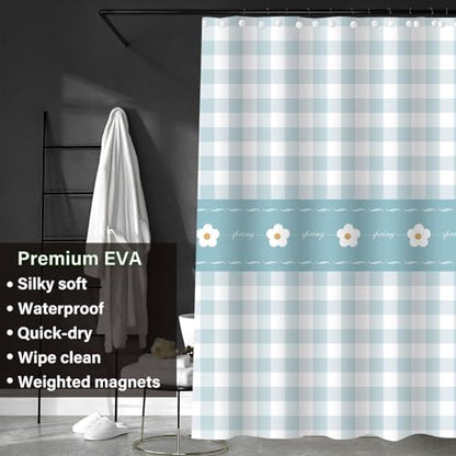Plastic Shower Liner - Premium EVA 5G Shower Curtain Liner with Rustproof Grommets and 3 Weighted Magnets, Waterproof Shower Curtain for Bathroom(Checkered Flower, 72”*72”) - color: Checkered Flower, size: 72”*72”