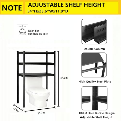 Over The Toilet Storage Shelf, Freestanding Metal Bathroom Shelf Organizer, Waterproof Rustproof Space Saver, Black，54.3''H×15.7''W×11.8''D - size: 54.3''H×15.7''W×11.8''D