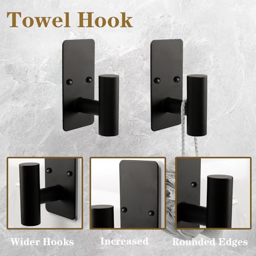 5 PCS Self Adhesive Bathroom Hardware Set, Stainless Steel Towel Rack Set Include 16In Bath Towel Bar+Toilet Paper Holder+3 Towel/Robe Hooks No Drill Bathroom Accessory Kit(Matte Black) - color: Matte Black, size: 16 In-5 Pcs