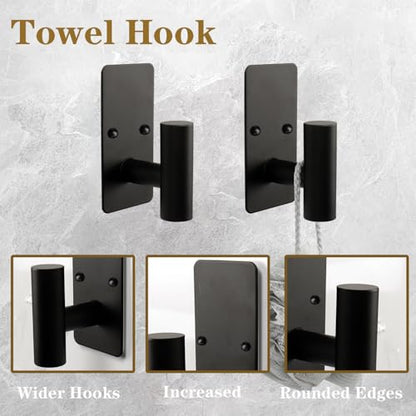 5 PCS Self Adhesive Bathroom Hardware Set, Stainless Steel Towel Rack Set Include 16In Bath Towel Bar+Toilet Paper Holder+3 Towel/Robe Hooks No Drill Bathroom Accessory Kit(Matte Black) - color: Matte Black, size: 16 In-5 Pcs