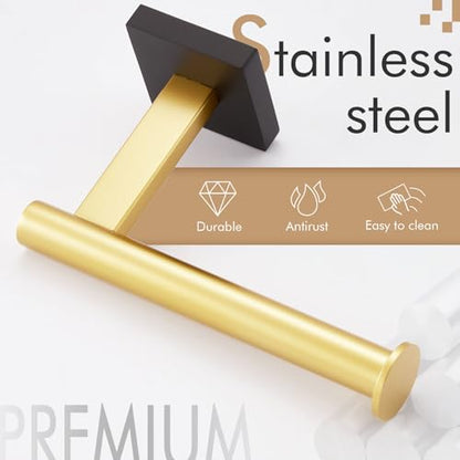 KOKOSIRI Toilet Paper Holder Toilet Roll Holders Hold Mega Rolls Kitchen Bathroom Tissue Paper Dispenser Black with Gold Stainless Steel, B2008GDK - color: Black Gold, size: Vertical