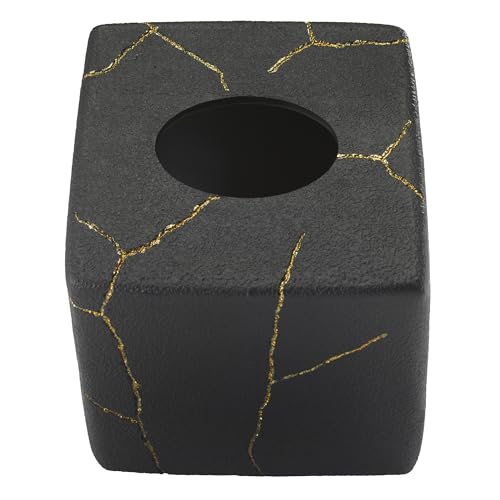 Nicole Miller - Tissue Box Cover, Resin Countertop Accessories, Dorm Room Essentials (Sydney Collection, Black/Gold) - size: Tissue Box Cover