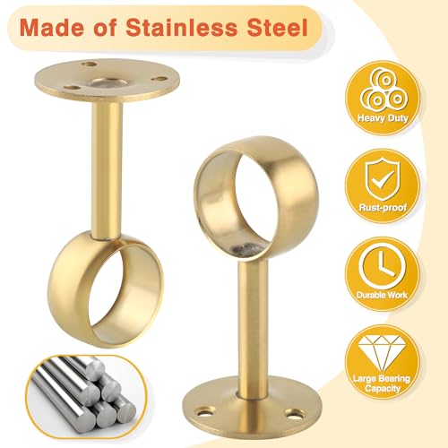 Alise Curtain Rod Holder Bracket 32mm Dia,Closet Rod Holders Wall Mount | Ceiling Mounted,Curtain Rod Flange Brackets,Ceiling Curtain Rods Brackets,for Bathroom Curtain,Stainless Steel,Gold,4 Pcs - color: Golden Finish, size: 32mm/1-1/4 Inch Dia.