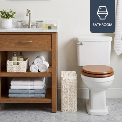 Coeusy Wicker Trash Can with Lid and Liner,Boho Decotative Small Bathroom Trash Cans,Waterproof Slim Narrow Waste Basket for Bedroom,Home Office,3 Gallon Beige White - color: white