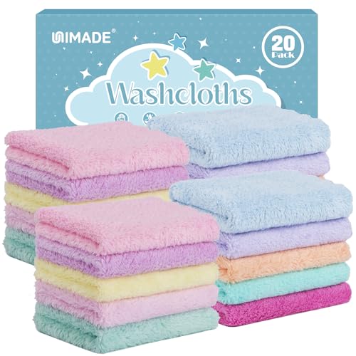 UNIMADE Baby Washcloths, Microfiber Coral Fleece Wash Cloths | 20 Pack Absorbent Baby Towels for Newborns, Infants and Toddlers, Gentle on Sensitive Skin for Face - 11" × 11", Multicolor - color: Multicolor, size: 11" x 11"