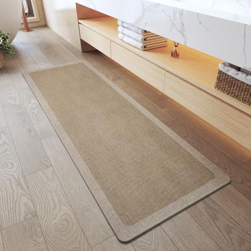 Bathroom Runner Rug, Long Thin Bath Mat Fit Under Door, Brown 17x47 | Quick Dry Absorbent, Rubber Backing Washable Large Bathmat, Shower Mat for Bathroom Floor, Tub and Outside Shower, Home Decor - color: Al-beige Brown, size: 17"x 47"