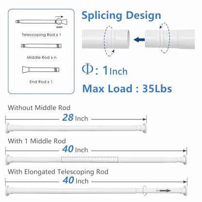 White Shower Curtain Rod 28"-77", Never Rust Anti-Slip Adjustable Tension Curtain Rods No Drilling, Heavy Duty Spring Enlarged Diameter 1" Tension Rod for Bathroom/Closet/Room Divider - color: White, size: 28"-77"