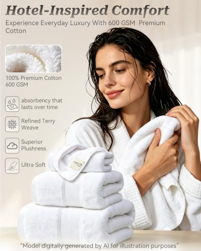 Luxury Bath Towels 3 Packs, Premium 100% Cotton, Hotel-Quality Experience, Ultra Soft Skin, Absorbent, Quick Drying & Low Lint, for Bathroom, Spa, Gym & Home Use - color: White Set of 3