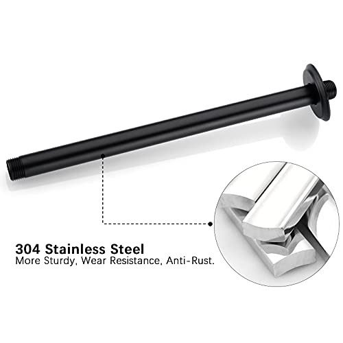 12 Inch Matte Black Ceiling Mounted Shower Arm for Rain Shower Head | Shower arm and flange - color: Black, size: 12 Inches