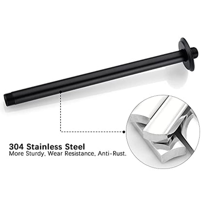 12 Inch Matte Black Ceiling Mounted Shower Arm for Rain Shower Head | Shower arm and flange - color: Black, size: 12 Inches