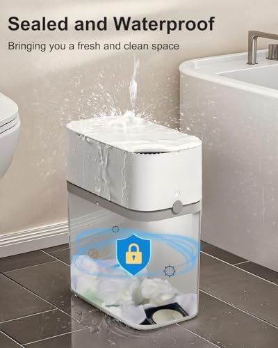 CTIME Touchless Automatic Bathroom Trash Can with Lid - 3 Gallon Slim Motion Sensor Garbage Can for Bedroom, Kitchen, Office - White (6" W x 11" L x 13" H) (Pack of 2) - size: Small (Pack of 2)