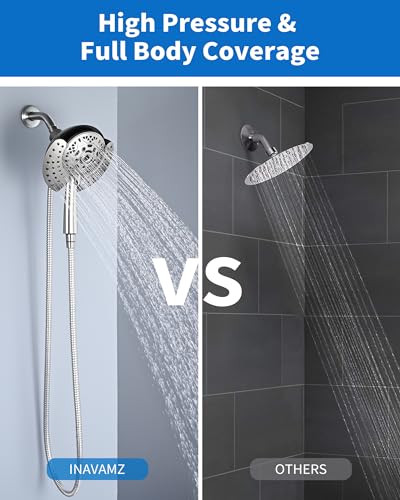 2 in 1 Shower Head with Handheld Combo High Pressure Nickel 2.5 GPM | 7.2" Rain Showerhead and 10 Spray Hand Held Shower, Adjustable Shower Angle, 59-inch Rotatable Stainless Steel Hose - color: Nickel, size: 2.5 GPM