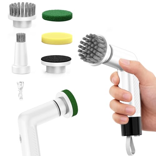 Electric Dish Scrubber (ECB-S3) Cordless Kitchen Cleaning Brush | 4 Replaceable Heads, 20W High-Torque Dual Speed, IPX7 Waterproof LED Display 90-120 Mins Runtime - size: S3 Mini