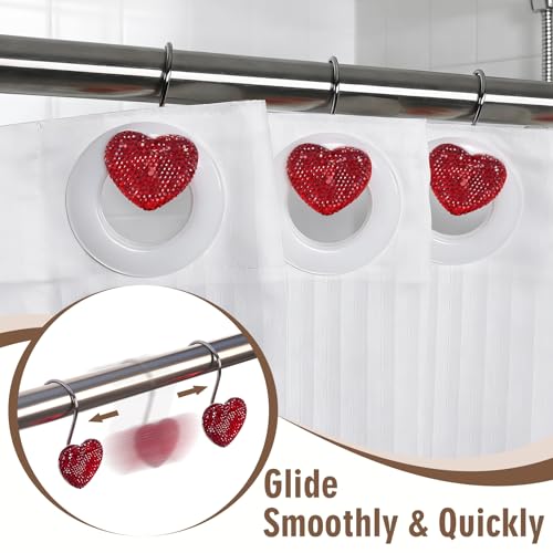 BBV Shower Curtain Hooks Rings for Valentine's Day, 12 Pcs Stainless Steel Glide Shower Hooks for Bathroom Shower Rods Curtains (Red Rhinestones) - color: Red Rhinestones