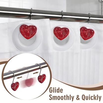 BBV Shower Curtain Hooks Rings for Valentine's Day, 12 Pcs Stainless Steel Glide Shower Hooks for Bathroom Shower Rods Curtains (Red Rhinestones) - color: Red Rhinestones
