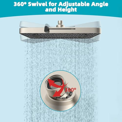 Hibbent cUPC Certified 5 Spray Modes Shower Head, 13'' High Pressure Large Rainfall Shower Head, High Flow Waterfall Bathroom Fixed Showerheads, Adjustable Swivel Ball Joint, Brushed Nickel - color: Brushed Nickel, style: Square 13''