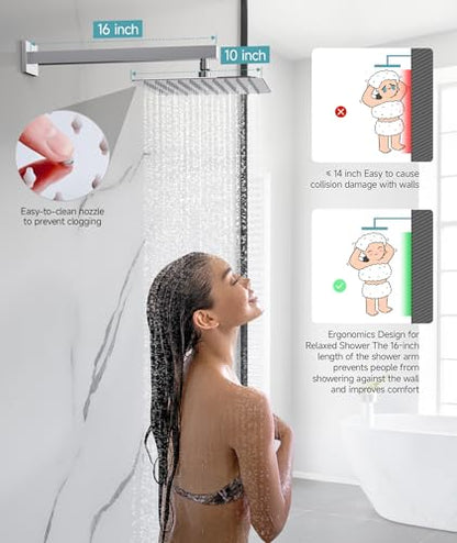 SR SUN RISE Shower Faucet Set & System - 10 Inch Rainfall Shower Head & Handle Set Wall Mounted Polished Chrome Solid Brass Valve Trim Kit Included - color: Polished Chrome, size: 10 Inch