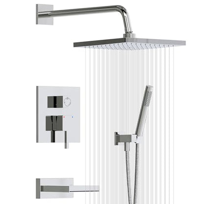 Esnbia Bathtub Shower Faucet Set, Rain Shower System with Tub Spout, 10 Inches Shower Heads with Handheld Spray Combo, Wall Mounted Shower Fixtures with Shower Valve kit, Chrome - color: Chrome