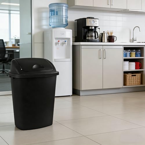 Swing Top Wastebasket Trash Can, 10 Gallon, 4-Pack | Sleek Black Garbage Bin with Lid, Fits 10 Gal Liners, for Kitchen, Bathroom, Garage and Workspace - size: 10 Gallon