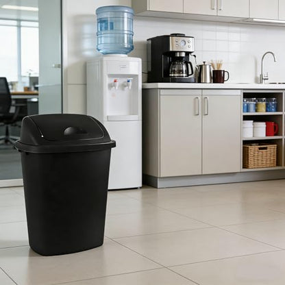 Swing Top Wastebasket Trash Can, 10 Gallon, 4-Pack | Sleek Black Garbage Bin with Lid, Fits 10 Gal Liners, for Kitchen, Bathroom, Garage and Workspace - size: 10 Gallon