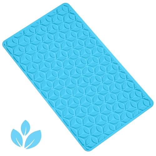 Non-Slip Rubber Bathtub Mat with Suction Cups, 16 × 28 Inch (R Blue) | 100% Rubber, Leaf Texture. Vacuum Suction Cups. Soft on Touch. BPA/PVC-Free. Machine Wash. Safe For Bath, Shower, Pet Dogs. - color: River Blue, size: 28" x 16" (Rectangular)