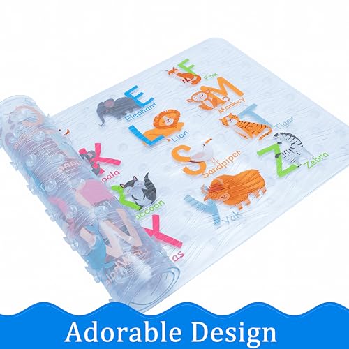 Cute Cartoon Non-Slip Bath Mat for Tub - Anti-Slip Kids Bathtub Mat, Slip-Resistant Shower Mat for Bathroom Safety, 35 X 15.3 Inch, Easy to Clean (A-Z Animals) - color: A-z Animals