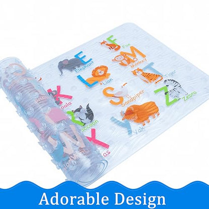 Cute Cartoon Non-Slip Bath Mat for Tub - Anti-Slip Kids Bathtub Mat, Slip-Resistant Shower Mat for Bathroom Safety, 35 X 15.3 Inch, Easy to Clean (A-Z Animals) - color: A-z Animals