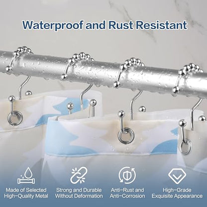 DAWNER Shower Curtain Hooks, Rust Proof Metal Easy Glide Double Rings, Stainless Steel Hangers for Bathroom Curtains, Set of 12, Polished Chrome - color: Chrome