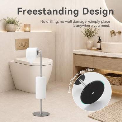 Toilet Paper Holder Stand Freestanding, Heavy Duty Bathroom Tissue Holder Brushed Nickel - color: Brushed Nickel